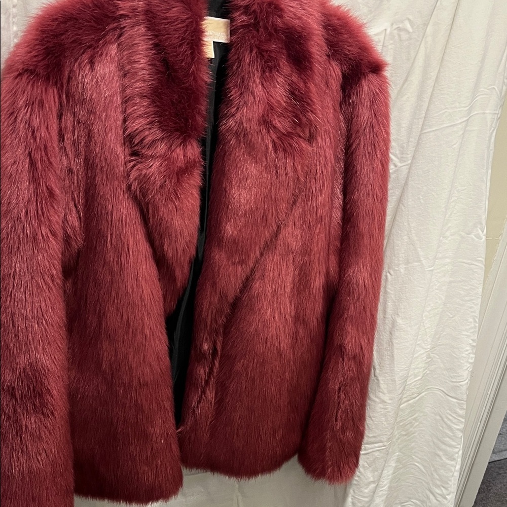 Michael Kors Burgundy Teddy Jacket Faux Fur Size L